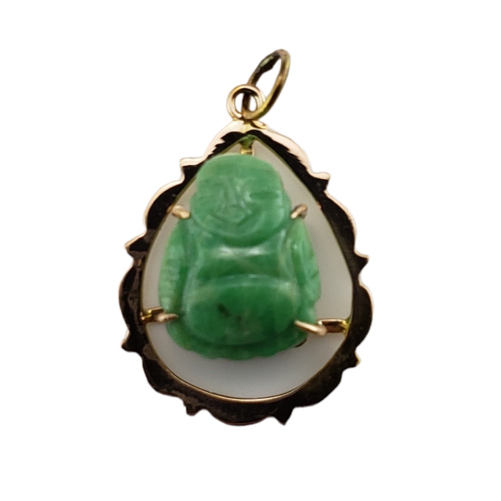 Vintage 14 Karat Yellow Gold Jade Buddha Pendant #13320